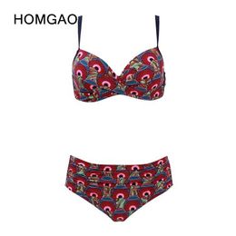 Women's Swimwear HOMGAO sexy V-neck mid waist bikini 2022 new swimwear womens swimsuit womens swimsuit set printed swimsuit summer bikini 3XL J240330