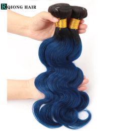 Blue Human Hair Bundles Ombre Two Tone Remy Brazilian Hair Extensions Brazillian Body Wave 1 Bundles Deal 100% Human Hair Weave