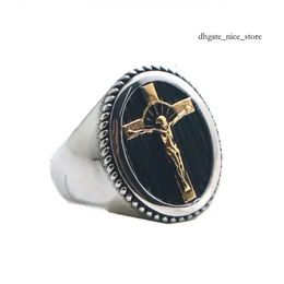 Vintage 14K Yellow Gold Anchor Religious Jesus Cross Ring Men Fashion Amulet Jewellery Gift 716