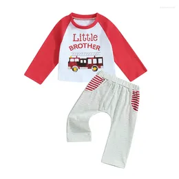 Clothing Sets Baby Boy Clothes Color Block Truck Print Long Sleeve Tops Pants 2Pcs Big Brother Little Matching Outfit