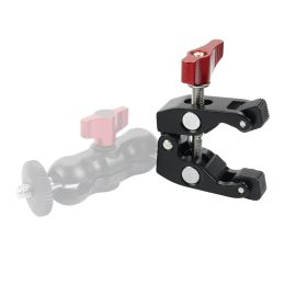 CNC Magic Arm Dual Ball Head Bracket 360 Swivel 1/4 Tripod Mount Lock Knob Light Stand for GoPro Monitor Flash SLR Camera Clamp