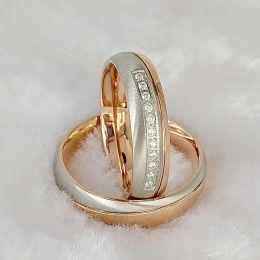 2023 High Quality Pure Handmade Beautiful Wedding Rings Set For Men and Women Jewellery 18k Rose Gold Plated Promise Couples Ring