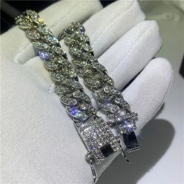 Bracelets 12MM Men's Chunky Iced Out Crystal Miami Cuban Link Bracelet Bling Hip hop Jewelry Gold Silver CZ Cuban Chain Bracelet1820cm