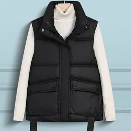 Women's Vests Winter Women Short Thicken Sleeveless Coat Cardigan Turn-Down Collar Simplicity Korean Warm Jacket Lady Loose Casual Cotton