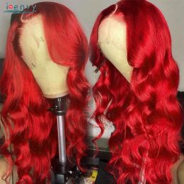 Colored Hot Red Lace Front Human Hair Wigs Body Wave 99J Burgundy 13X4 Hd Lace Frontal Wig Human Hair Curly Wigs For Women Remy