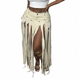 plus Size Apricot Casual Hollow Fringed Skirts R0mR#