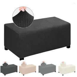 Chair Covers Polar Fleece Ottoman Stool Cover Solid Colour Storage Stretch Rectangle Footrest Home Furniture Protector Slipcover