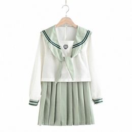 new Summer Short/lg Sleeve Uniforms Japanese School Girl Uniform Women Girls Matcha Green Sailors Suit Pleated Skirt Sets 1496#