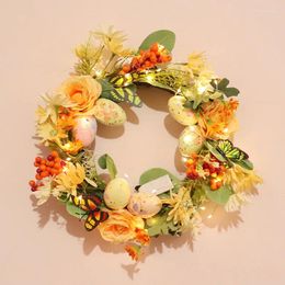 Decorative Flowers Glowing Easter Wreath Hanging Egg Ornament For Door Window Wall Wedding Party Home Decor Supplies Decorations 2024