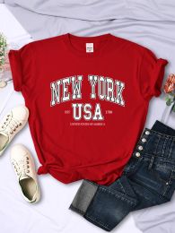 New York Usa Est 1788 Street City Letter Women Tshirt Cool Breathable Clothes Street Casual Tees Breathable Hip Hop T-Shirt