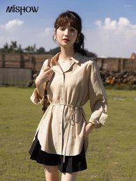Women's Blouses MISHOW Button Up Shirt For Women Autumn Korean Fashion Long Sleeve Office Ladies Polo Neck Gentle Lace-up Top MXB31C0555