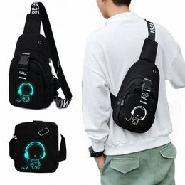 usb Chest Fanny Pack For Women Belt Bag Light Reflective Crossbody Shoulder Menger Bag Side Party Bag For Man Belt Pouch M9Ml#