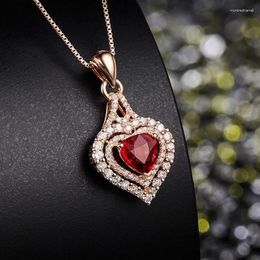 Chains 2024 Luxury Rose Gold Colour Heart Pendant Necklace For Women Lady Valentine's Day Gift Jewellery Wholesale Moonso X5706