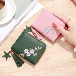 Wallets Korean Style Wallet Flower Women's Coin Short Zipper Small Tassel Mini Purse Female Clutch Card Holder