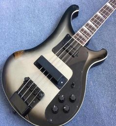 RIC 4 Strings Silve Busrt Black Edge 4003 Electric Bass Guitar White Body Binding Black Hardware Rosewood Fretboard MOP Triang1647145