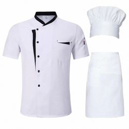 works Set Short Shirt Uniform Apr Cooking Jacket Hat Unisex Hotel Chef Sleeve Kitchen Clothes Stand Restaurant 3pcs/set Collar L06k#