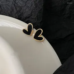 Stud Earrings Cute Korean Black Heart Bling Zircon Stone Gold Color Earring For Women 2024 Fashion Jewelry Party Gift