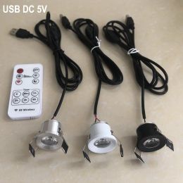 5V USB Mini Spot Led Downlight Dimmable Remote Control 1.5W 3W Recessed Led Light Jewellery Cabinet Lamp Ceiling Spotlight Stair