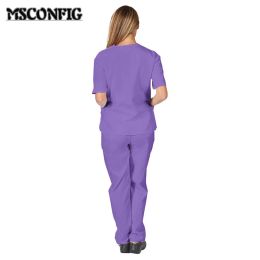 Spring Summer Thin Solid Color Nursing Scrubs Women Uniforms Elasticity Pet Clinic Nurse V-neck Medical Doctor Work Clothing