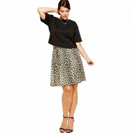 plus Size Summer Elegant Leopard Print Skirt Women Elastic Waist Knee Length Casual A-line Skirt Plus Size Bottoms Women 6XL 7XL c7l4#
