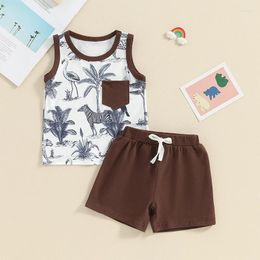 Clothing Sets FOCUSNORM 0-3Y Toddler Baby Boys Clothes Outfits Beach Trees Sleeveless Tank Tops And Elastic Shorts Set