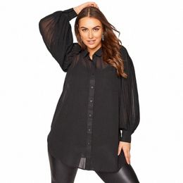 plus Size Lg Pleat Sleeve Spring Autumn Elegant Shirt Women Loose Oversize Black Large Size Work Office Tunic Blouse 6XL 7XL J145#