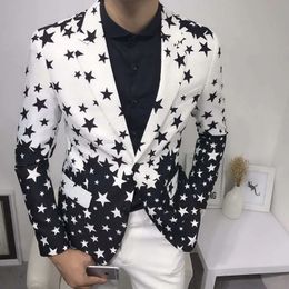 Star Print Slim Fit Blazers Mens Club Dress Groom Tuxedo Formal Wedding Prom Suit Jacket Brand Costume Homme 240318