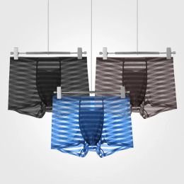 Sexy Mens Underwear Boxers Transparent Ice Silk Panties Man Strip Breathable Pouch Underpants Male Boxershorts Cueca Masculina