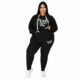 xl-5xl Wholesale Dropship Winter Plus Size Women Clothing Two Piece Set Lg Sleeve Hoodie Pant Sport Suits Female Outfit 61yG#