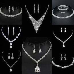 Valuable Lab Diamond Jewelry set Sterling Silver Wedding Necklace Earrings For Women Bridal Engagement Jewelry Gift L5ht#