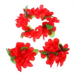 Decorative Flowers 1 Set 4pcs Hawaiian Garland Necklace Bracelets Thicken Tropical Beach Party Fancy Accessaries (Red)