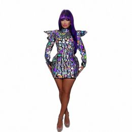 shining AB Colours Sequins Lg Sleeve Dr Evening Party Birthday Outfit Nightclub Dance Costume Singer Performance Stage Wear m5qb#