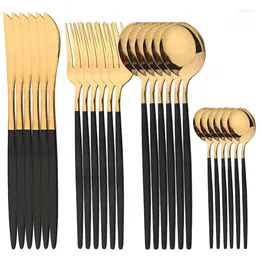 Flatware Sets AJOYOUS 24Pcs Dinnerware Set Stainless Steel Mirror Tableware Knives Fork Spoons Cutlery Kitchen Dinner Western Silverware