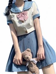 japanese School JK Uniform Women Kawaii Bow Sailor Suit High Waist Mini Pleated Skirts Sets Sexy Cute Sailor Uniform Costumes S1ij#