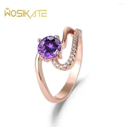 Cluster Rings WOSIKATE Silver 925 Jewelry With Rose Gold Plated Micro-set Zirconia Amethyst Ring Women Fashion Jewellery Finger Size 6-10