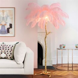 Nordic Floor Lamp Ostrich Feather Floor Lamp for Living Room Gold Resin Body Indoor Tall Lamps for Bedroom Feather Lamp