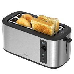 Anfilank 4-piece Toaster, Countdown Timer, 6 Browning Settings, Cancelled Bagel Thawing Function, Built-in Heating Rack, Removable Debris Tray, Ultra Wide Long