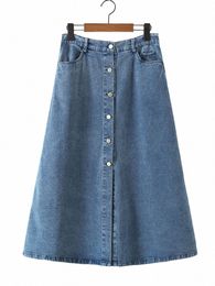 good Quality Plus Size Wed Denim Skirt Women 2023 Spring Summer Korean Retro Fi Slit Single Breasted A-line Bottoms 22Jd#