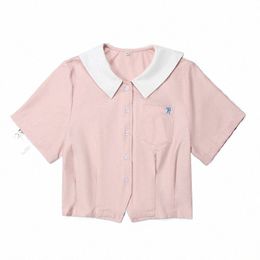 adult Girls Japanese And Korean School Dres Pink Jk Shirt Summer Short Sleeves Top Sailor Suit j63c#