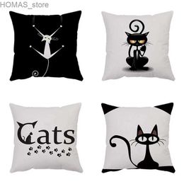 Pillow Cartoon cat print case 45*45cm Modern simple decorative case Office sofa Seat Bedroom Home Decoration cushion cover Y240401