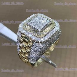 Band Rings Domineering Gold Colour Hip Hop Ring for Men Women Fashion Inlaid White Zircon Stones Punk Wedding Ring Jewellery T240330