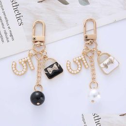 Keychains & Lanyards Fashion White Bla Metal Bag Pendant For Women Phone Decoration Creative Arabic Number 5 Keychain Girl Schoolbag Dhutk