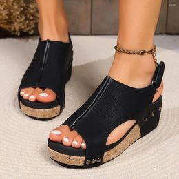 Sandals 2024 Summer Women Fashion All-match Wedge Heel Rome Casual Open Toe Pure Color Roman Platform X-large36-43