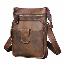 crazy Horse Leather men Retro Mochila Crossbody Menger Bag Designer Male Fanny Waist Belt Pack Cigarette Tablet Pouch 6549 u9ej#