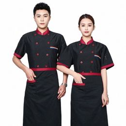 summer Men's Work Clothes Chef Uniform Costume Breathable Food Service Top Short Sleeve Restaurant Kitchen Man Shirt Clothing j4MU#