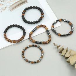 Charm Bracelets Wooden Bead Elastic Rope Bracelet Volcanic Rock Lava Hematite Natural Yoga For Men Women Jewellery