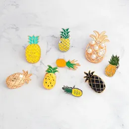 Brooches Drop Cartoon Pineapple Enamel Pins Custom Yellow Black Eat Fruit Lapel Jewellery Gift For Friends