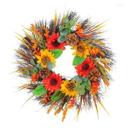 Decorative Flowers Door Wreath Sunflower Pine Cones Spring Wreaths Decor Christmas Garland For Indoor Outdoor All