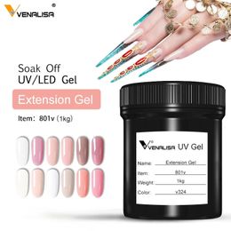 VENALISA UV LED Gel 1kg Bulk Builder Extension Jelly Gel Crystal Transparent 12 Camouflage Jelly Color Self Leveling Nail Gel 240321