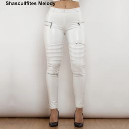 Shascullfites Melody Pantaloni in pelle PU bianca pantaloni da cavalle